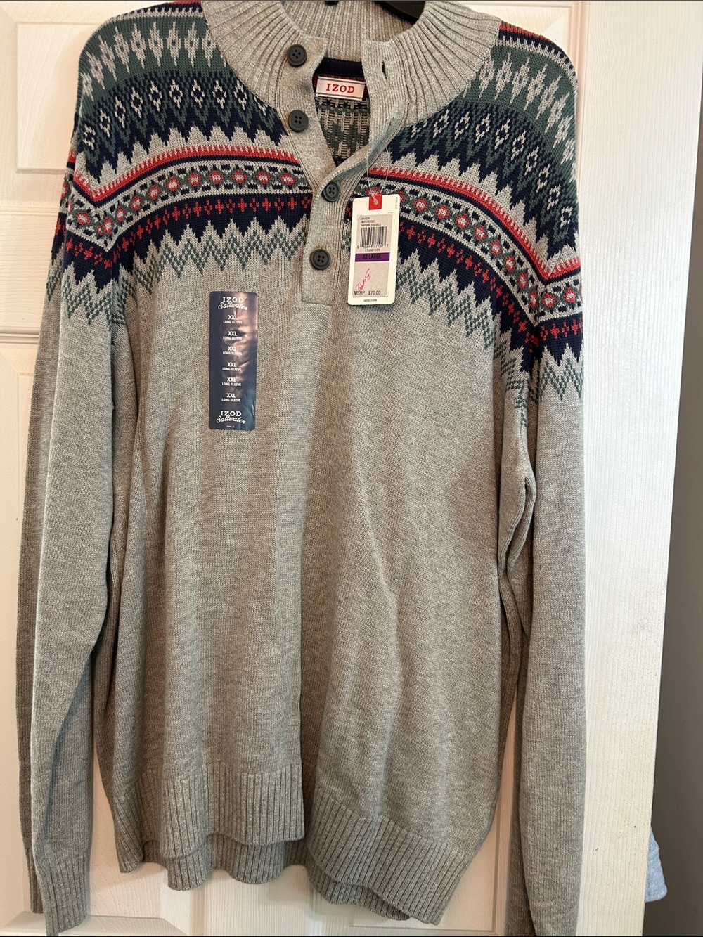 IZOD Harbor Fairisle Light Grey Heather sweater